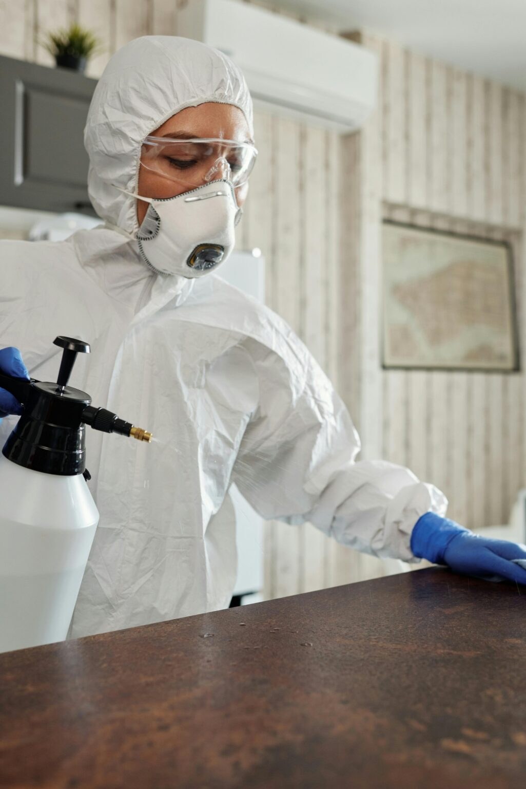 Cleaner wiping down a surface after construction work